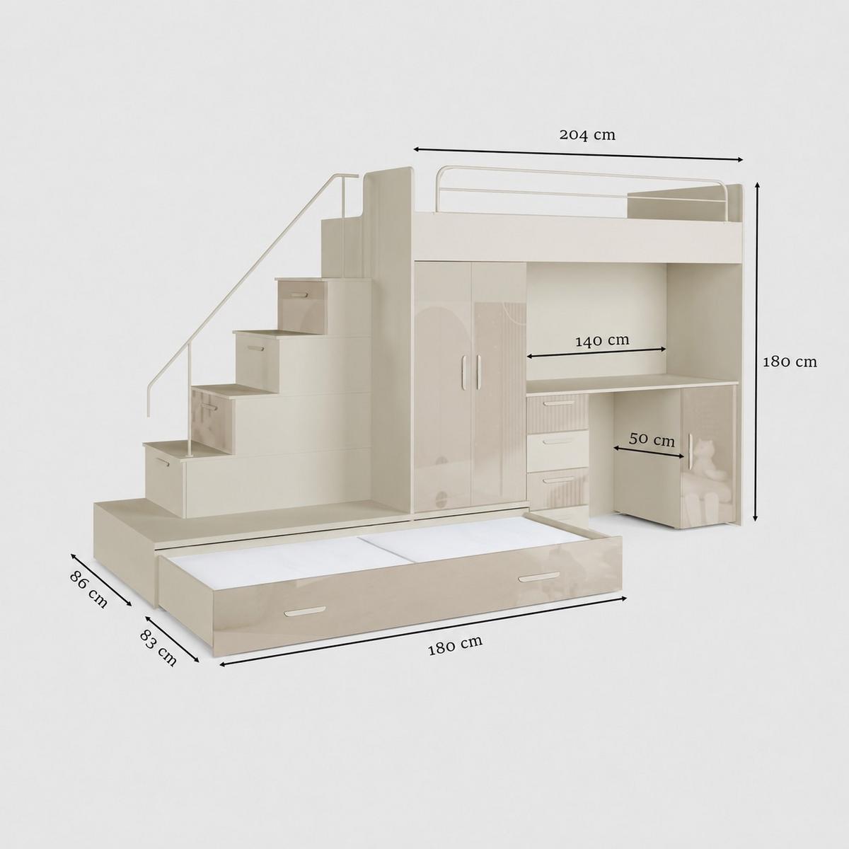 KASCHMIR Kinderset RAJ 5, Hochglanz - Kaschmir/Beige, Holzwerkstoff (320/180/86cm) - Lookway