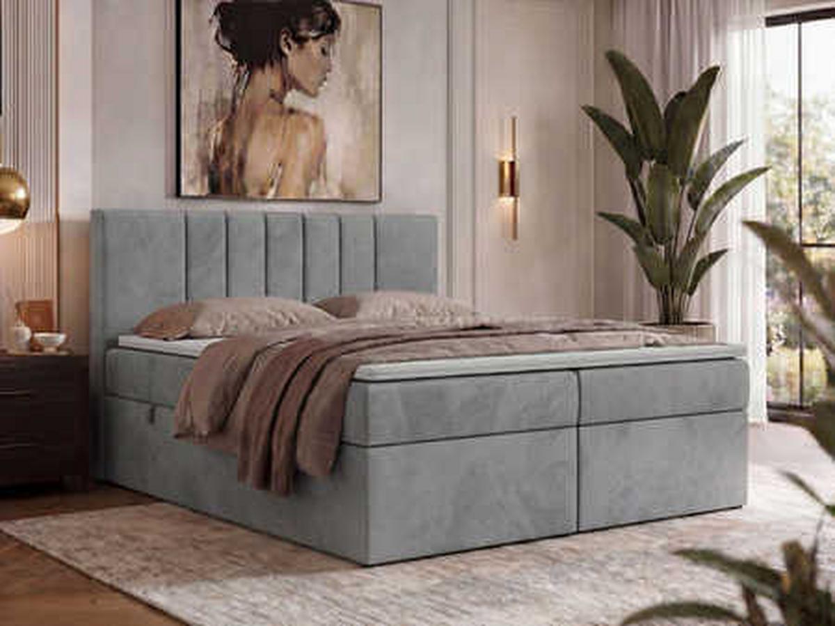 BOXBETT INERO 200/200 - Hellgrau Velvet - Topper Visco - H3 - Hellgrau/Schwarz, Kunststoff/Textil (200/200cm) - MKS