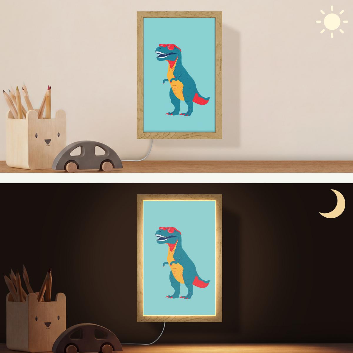 WANDLEUCHTE Dinosaurier - Blau - Sonnenbrille 20x30 cm - Hellblau, Holzwerkstoff (20/30/8cm) - OnlyWow