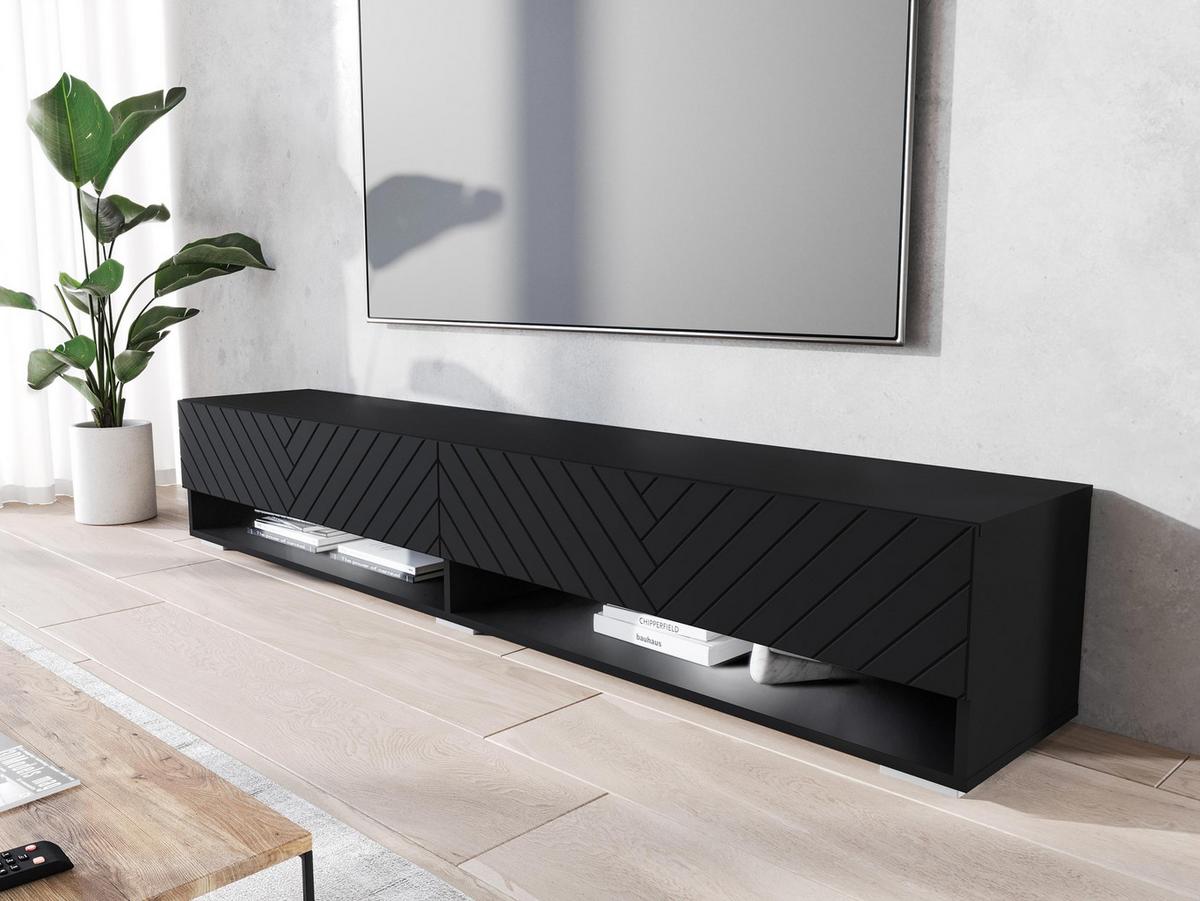 TV-LOWBOARD A180 MDF mit RGB LED Beleuchtung - Graphitfarben/Schwarz, Holzwerkstoff/Kunststoff (180/30/33cm) - MIRJAN24