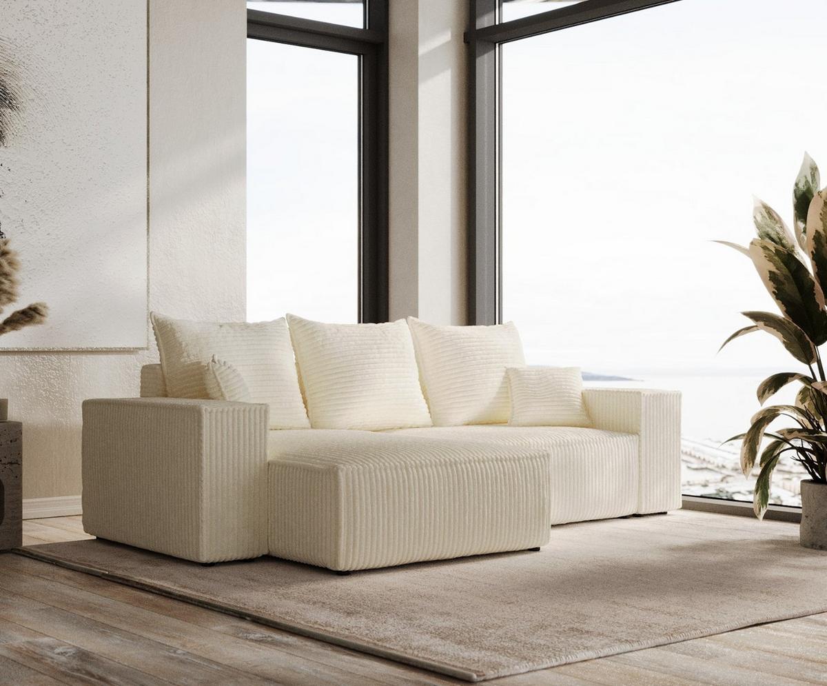 ECKSOFA SENSO mit Schlaffunktion Creme im Tilia Stoff - Creme/Schwarz, Holz/Holzwerkstoff (255/148cm) - AltaBeds