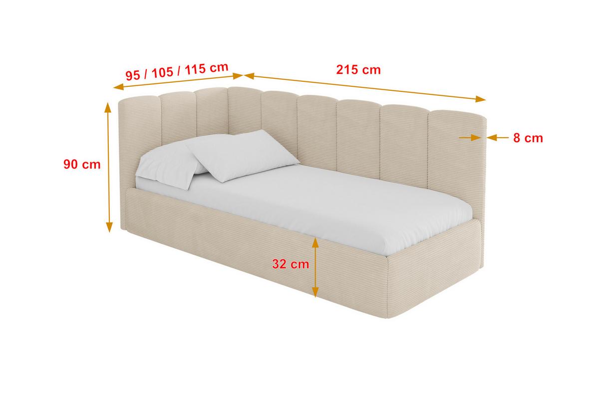 EINZELLBETT Jugendbett mit Bettkasten, Rechts - DEXY 90x200 Beige - Kaschmir, Holzwerkstoff/Textil (90/200cm) - ALTDECOR