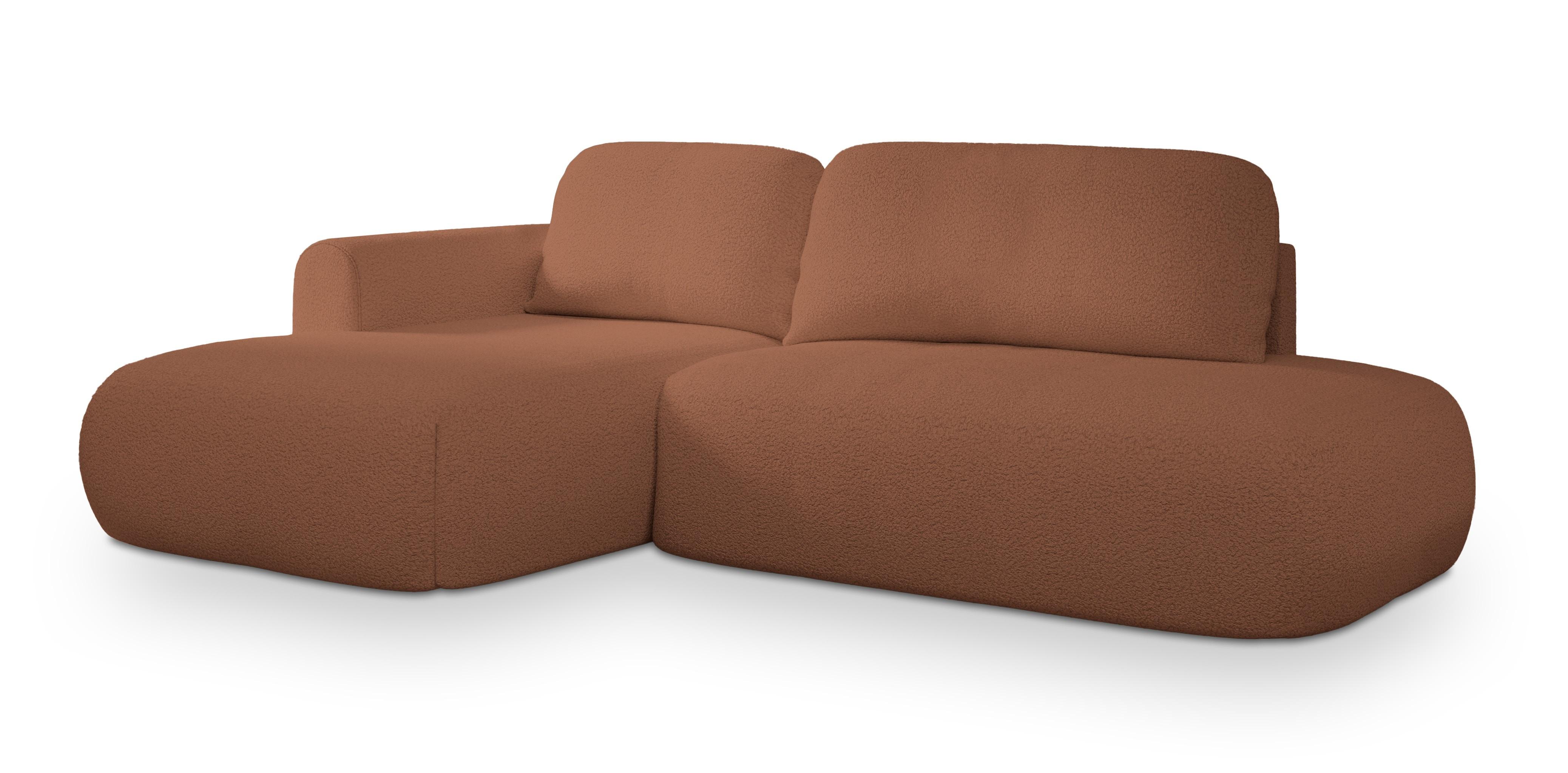ECKSOFA NUVIRA L-S Kupferfarben Boucle-Stoff mit Schlaffunktion - Kupferfarben, Holz (279/158cm) - MASSENO