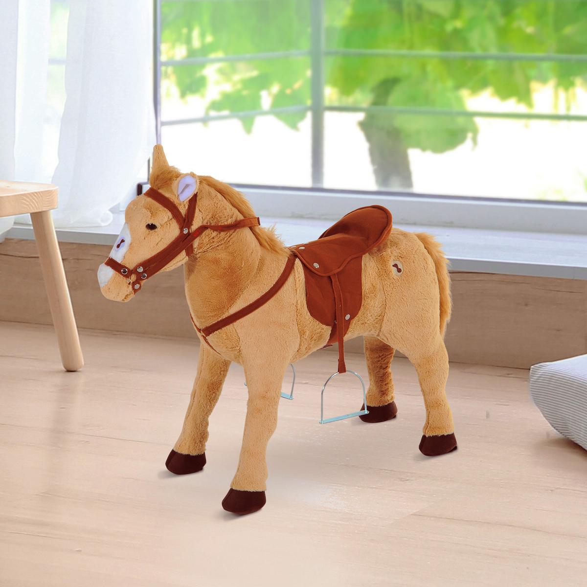 KINDER SCHAUKELTIER, Beige, Plüsch+ Eisen - Beige, Metall (28/60/85cm) - HOMCOM