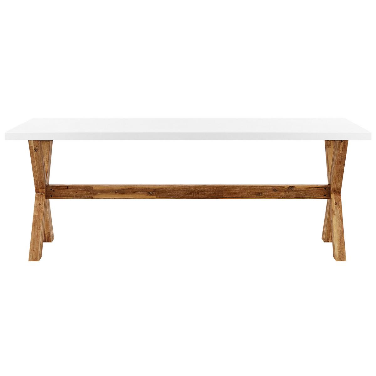 GARTENTISCH Faserzement weiß/heller Holzfarbton 200/100 cm Olbia - Hellbraun/Weiß, Stein (200/100/75cm) - Beliani