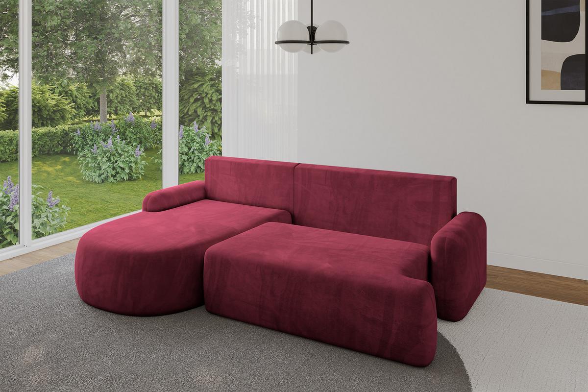 ECKSOFA mit Schlaffunktion und Bettkasten LIRA-L - 264x172x89 Bordeauxrot - Bordeaux, Holzwerkstoff/Textil (264/172cm) - ALTDECOR