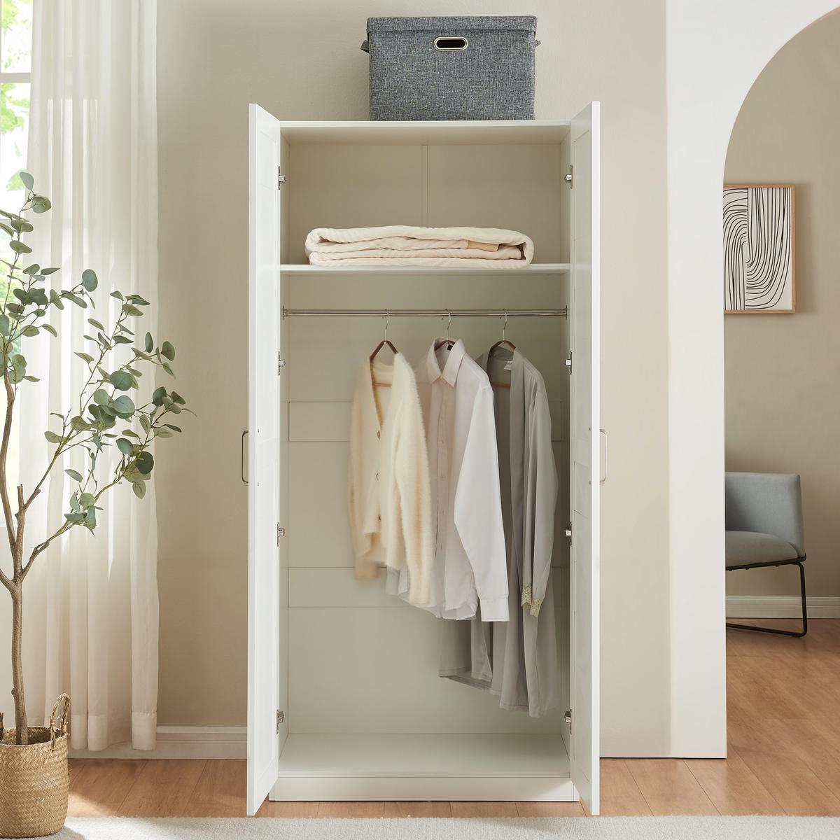 KLEIDERSCHRANK Finning - Weiß, Holzwerkstoff (80/176/52cm) - [en.casa]