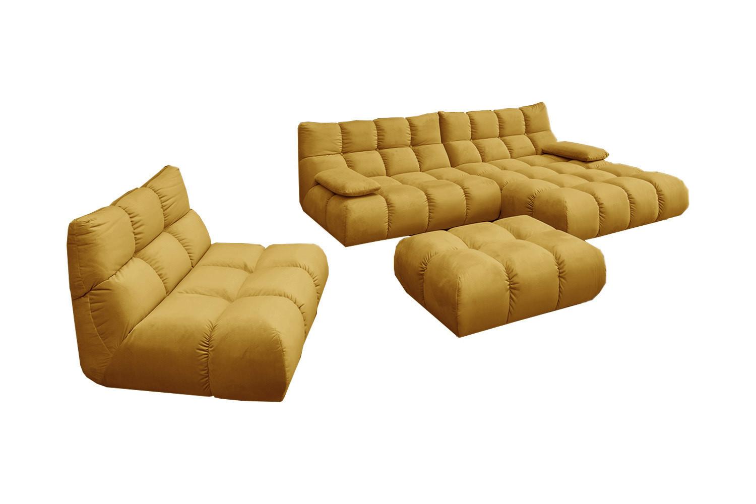 SITZGRUPPE VIVIEN 3ER SET Gelb Velvet (1er-Set) - Currygelb/Gelb, Kunststoff/Textil (359/85/510cm) - KAWOLA