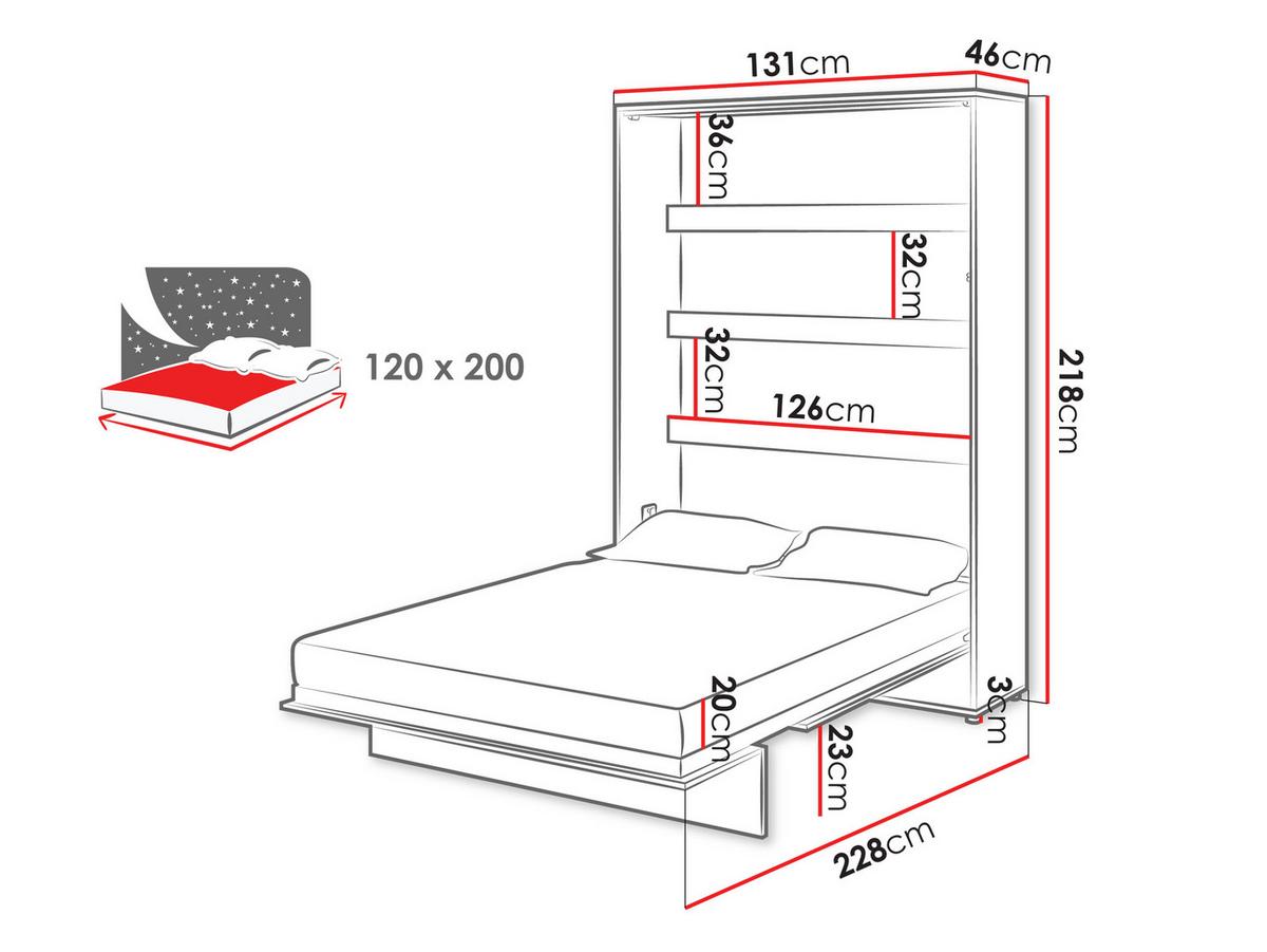 SCHRANKBETT Bed-Concept BC-02 120x200 mit zwei LED-Lampe - Eiche Artisan/Grau, Holz/Holzwerkstoff (120/200cm) - MIRJAN24