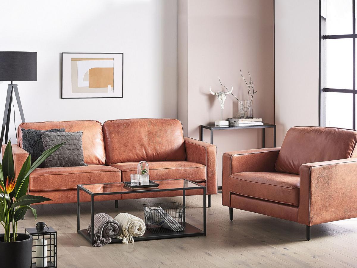4-SITZER SOFA SET Lederoptik Braun Savalen - Braun, Kunststoff/Textil (204/87/91cm) - Beliani
