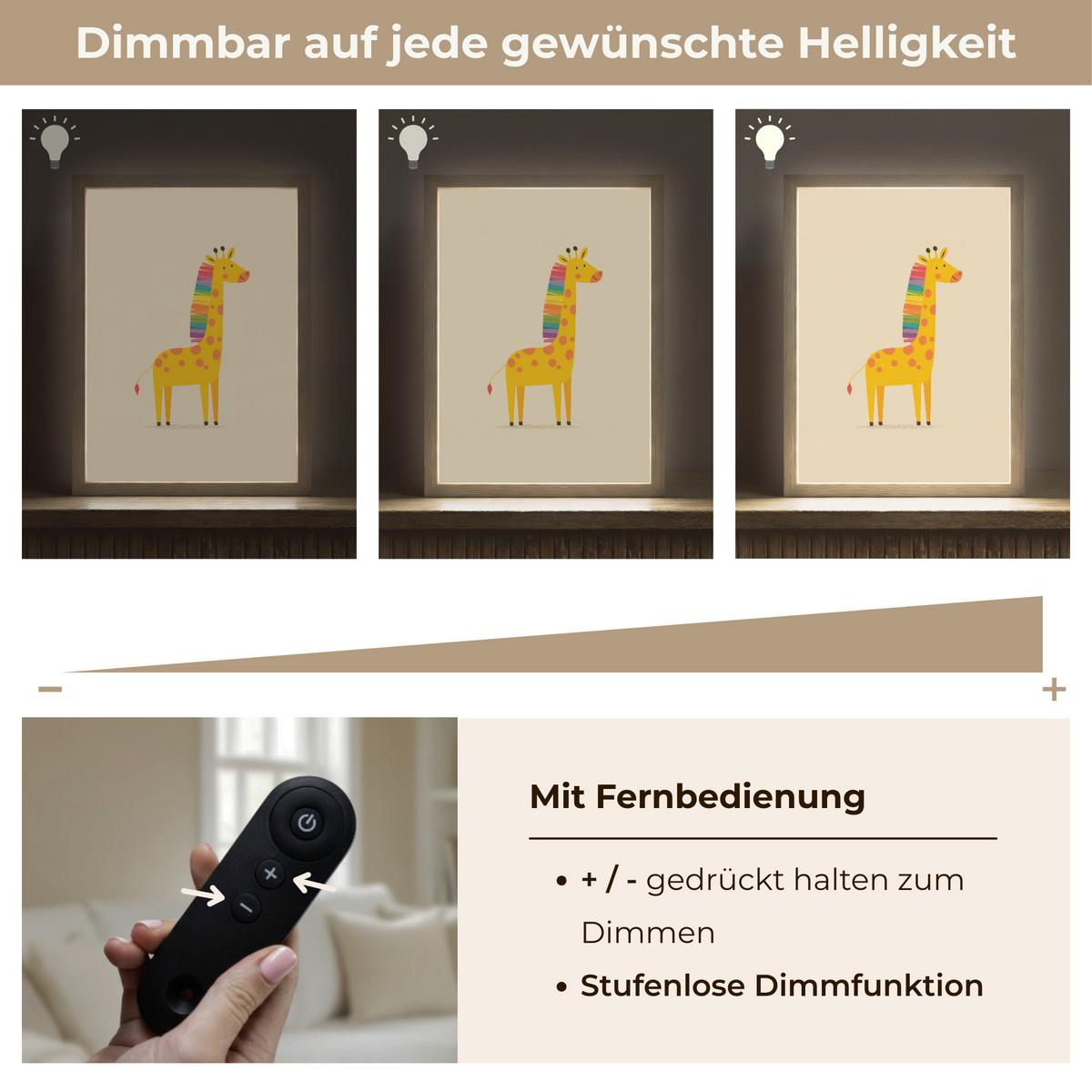 NACHTTISCHLAMPE MIT AKKU Giraffe - Regenbogenmähne - Beige 30x40 cm - Beige, Holzwerkstoff (8/30/40cm) - OnlyWow
