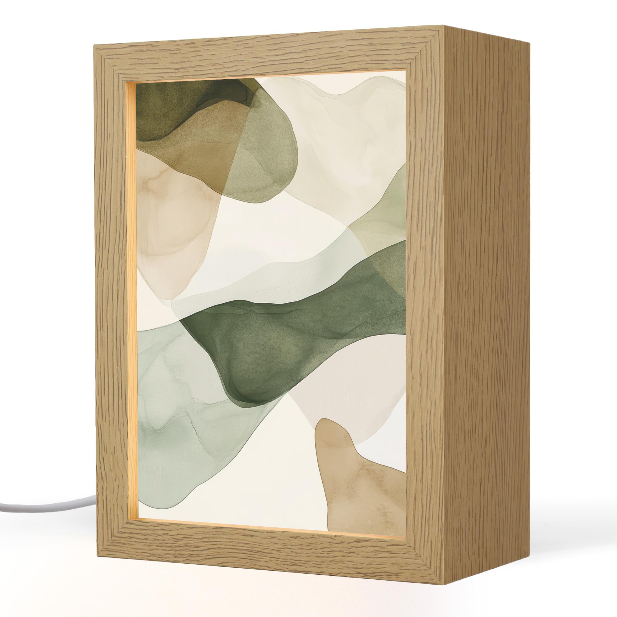 TISCHLEUCHTE Japandi - Abstrakt - Grün 15x20 cm - Buchefarben, Holzwerkstoff (8/15/20cm) - OnlyWow