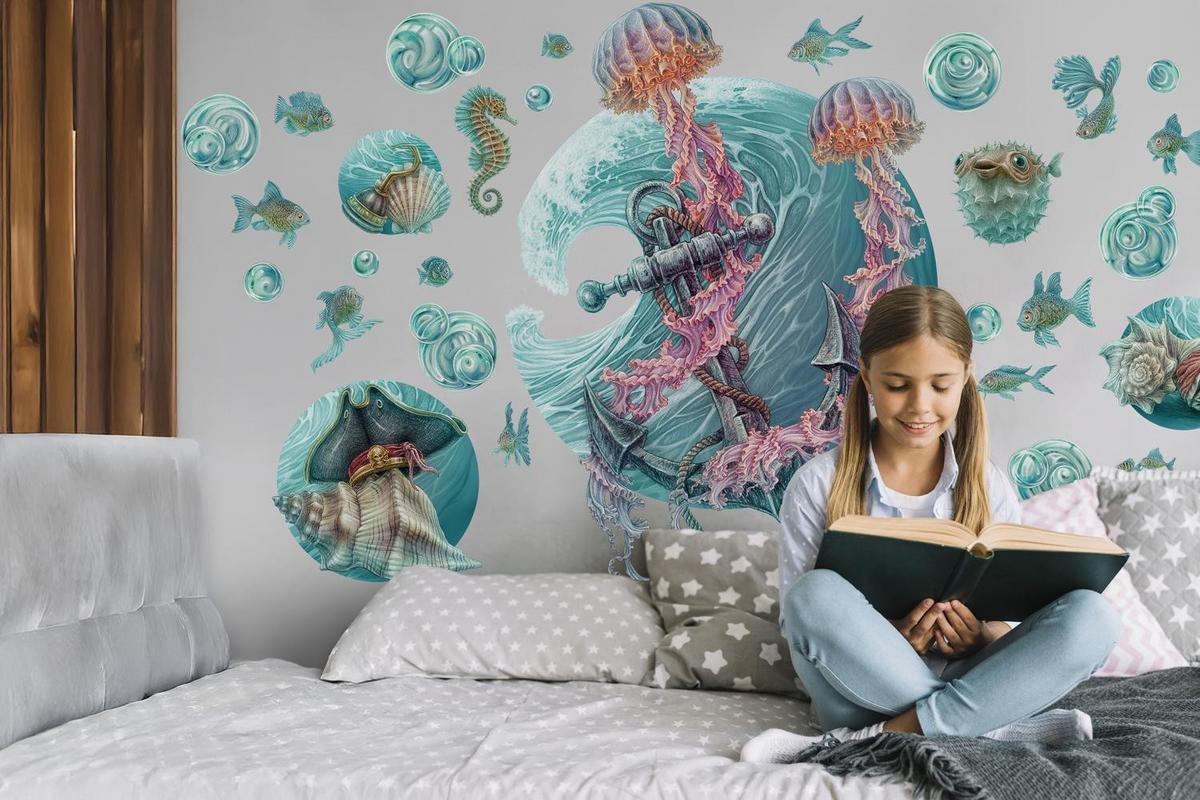 WANDAUFKLEBER 80x82cm - Die Welt der Quallen - Multicolor, Kunststoff (80/82/0.1cm) - Wallfluent