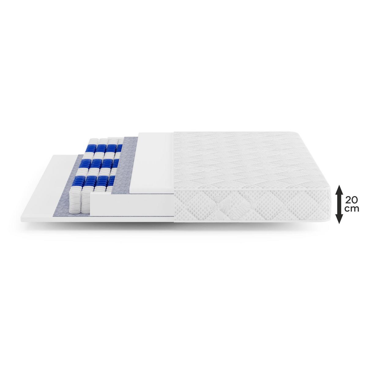 FEDERNKERNMATRATZE Mediro Form 20 cm,7-Zone, mit Hoch-Elastischer-Schaum, H2, 140x200 - Weiß, Kunststoff (140/200cm) - Beautysofa