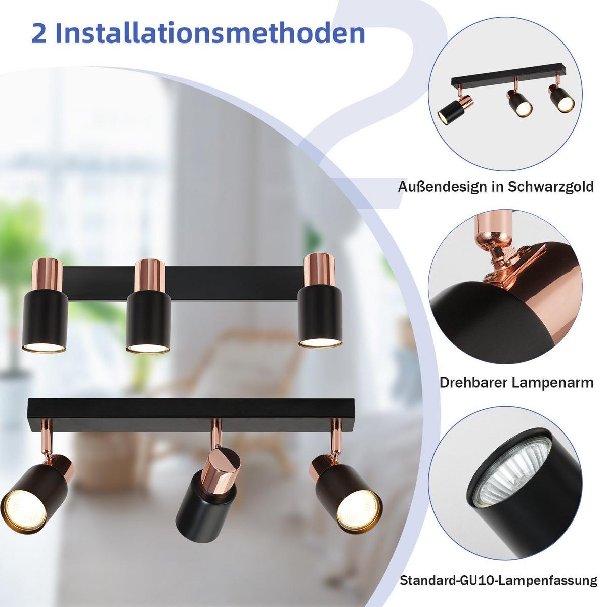 DECKENSTRAHLER Altena 3-flammig 38/14/12 cm - Schwarz, Metall (38/14/12cm) - Nettlife