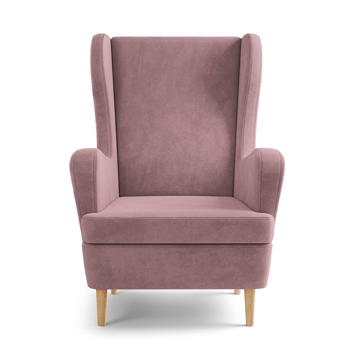 SESSEL VOGERA Ohrensessel Polstersessel, Rosa - Pink/Eichefarben, Holzwerkstoff (78/103/85cm) - MASSENO