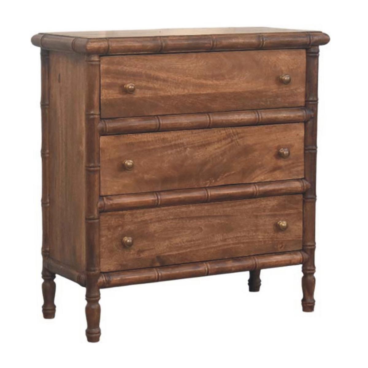 KOMMODE Bambus Geschnitzt, 3 Schubladen, Dunkelbraun - Dunkelbraun/Messingfarben, Holz/Metall (75/80/36cm) - Artisan Furniture