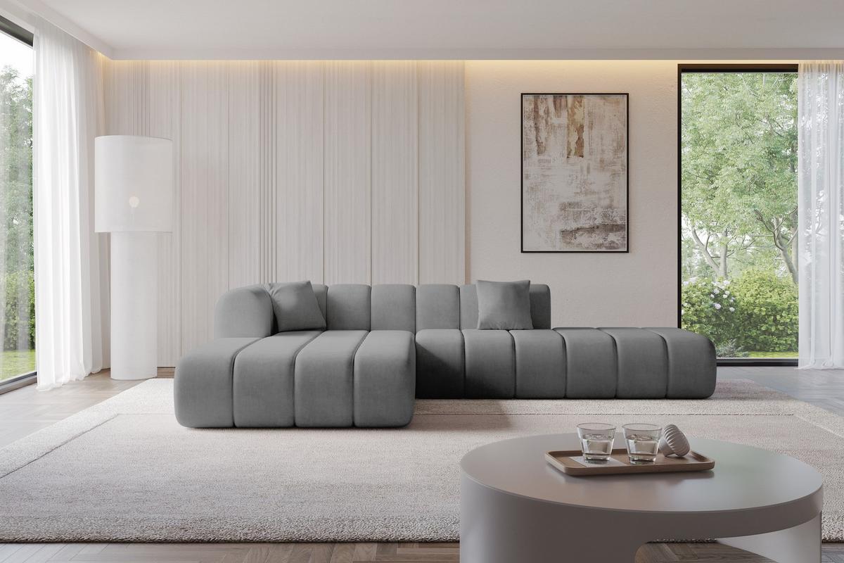 ECKSOFA Ottomane Links BILA-L 289x176x71 Grau Samt - Taupe/Schwarz, Holzwerkstoff/Kunststoff (176/289cm) - ALTDECOR