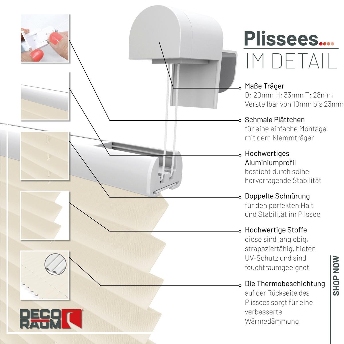 PLISSEE Thermo Basic 75 x 210cm Klemmfix ohne Bohren - Beige, Textil (75/210/210cm) - Deco-Raum
