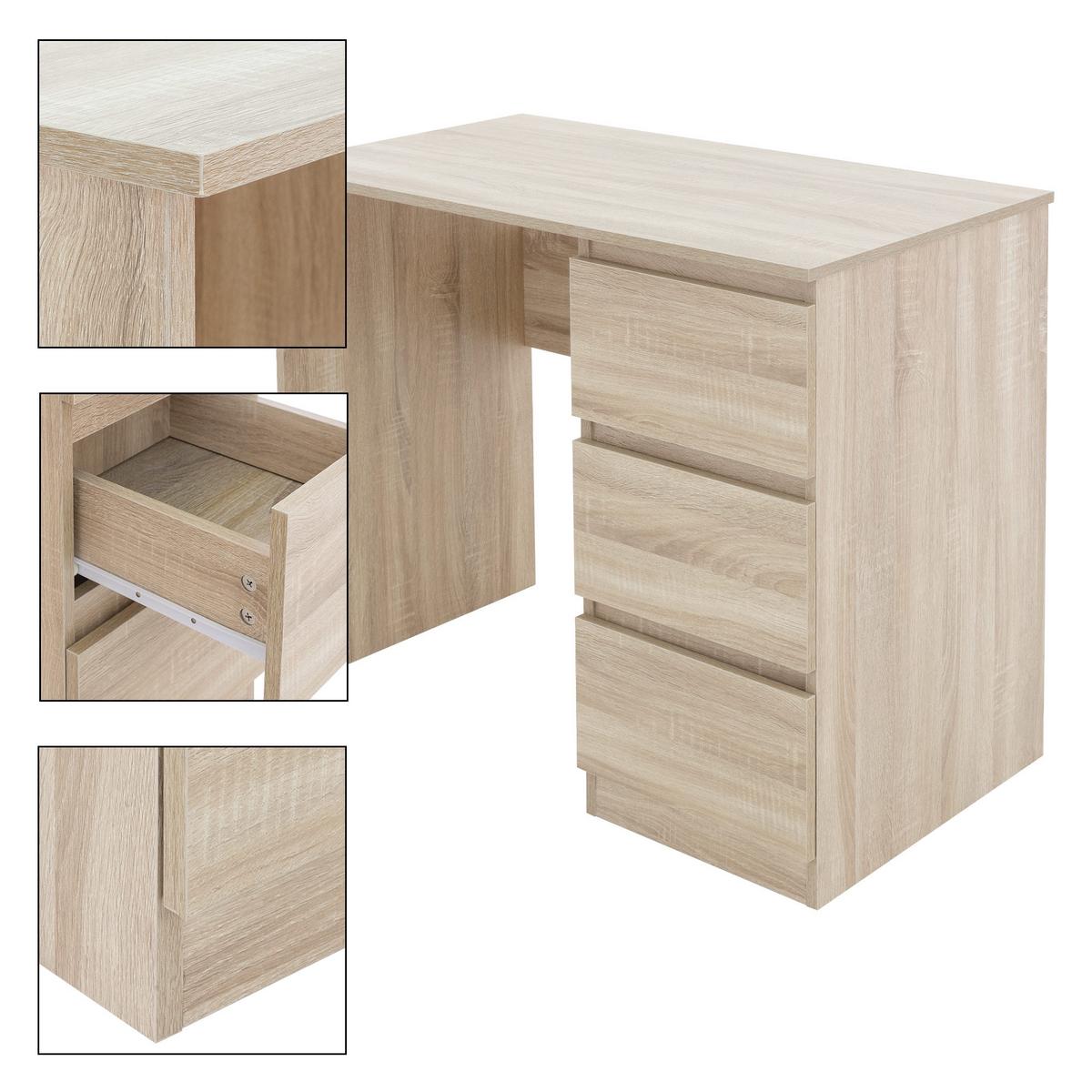 SCHREIBTISCH mit 3 Schubladen 90x76x50 cm Sonoma-Eiche - Braun, Holzwerkstoff (90/50/76cm) - ML-DESIGN