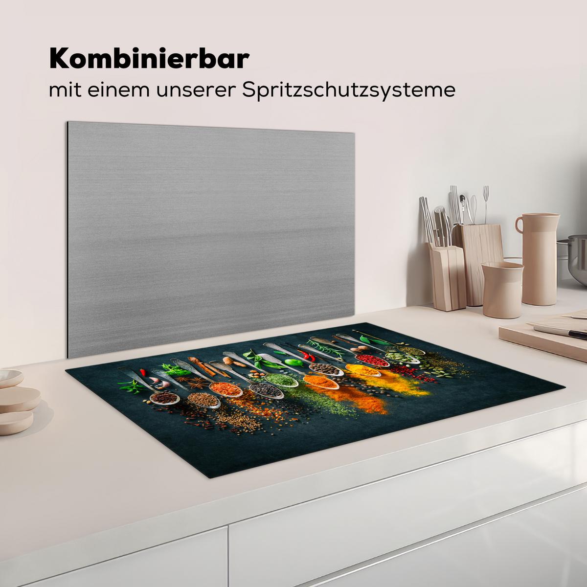 HERDABDECKPLATTE Kräuter - Gewürze - Löffel Induktionsschutz 81.6x52.7 cm - Multicolor, Kunststoff (81.6/52.7/0.2cm) - MuchoWow