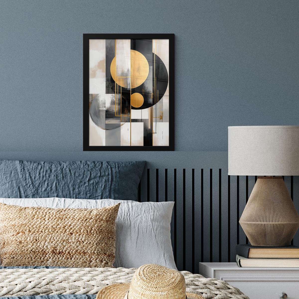 POSTER MIT RAHMEN Abstrakt - Gold - Silber - Formen - Ästhetisch - Modern Bilderrahmen 30x40 cm - Goldfarben, Papier (30/40cm) - MuchoWow