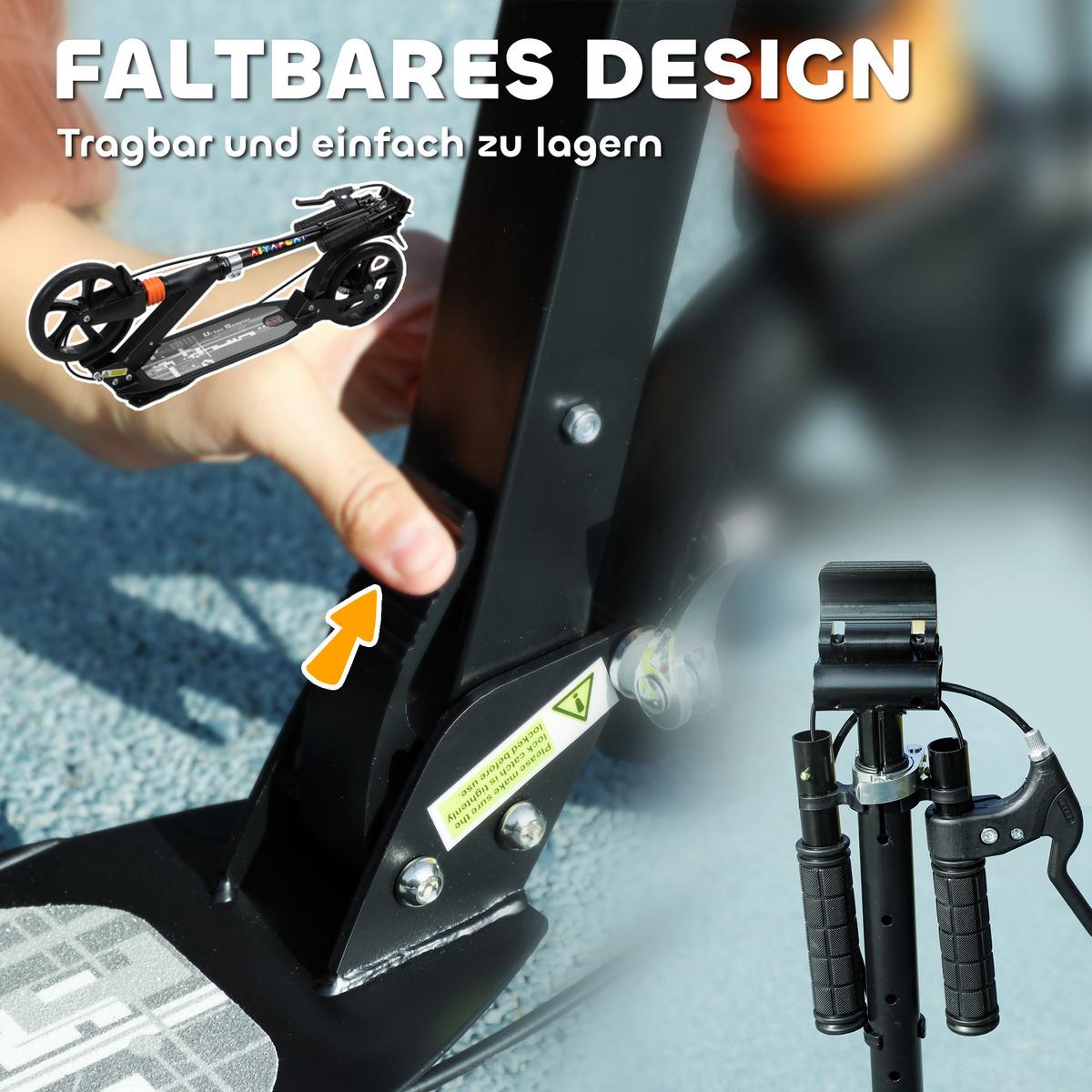 ROLLER Kinder Scooter mit verstellbar Griffen klappbar höhenverstellbar Schwarz - Schwarz, Metall (94/36/103cm) - AIYAPLAY