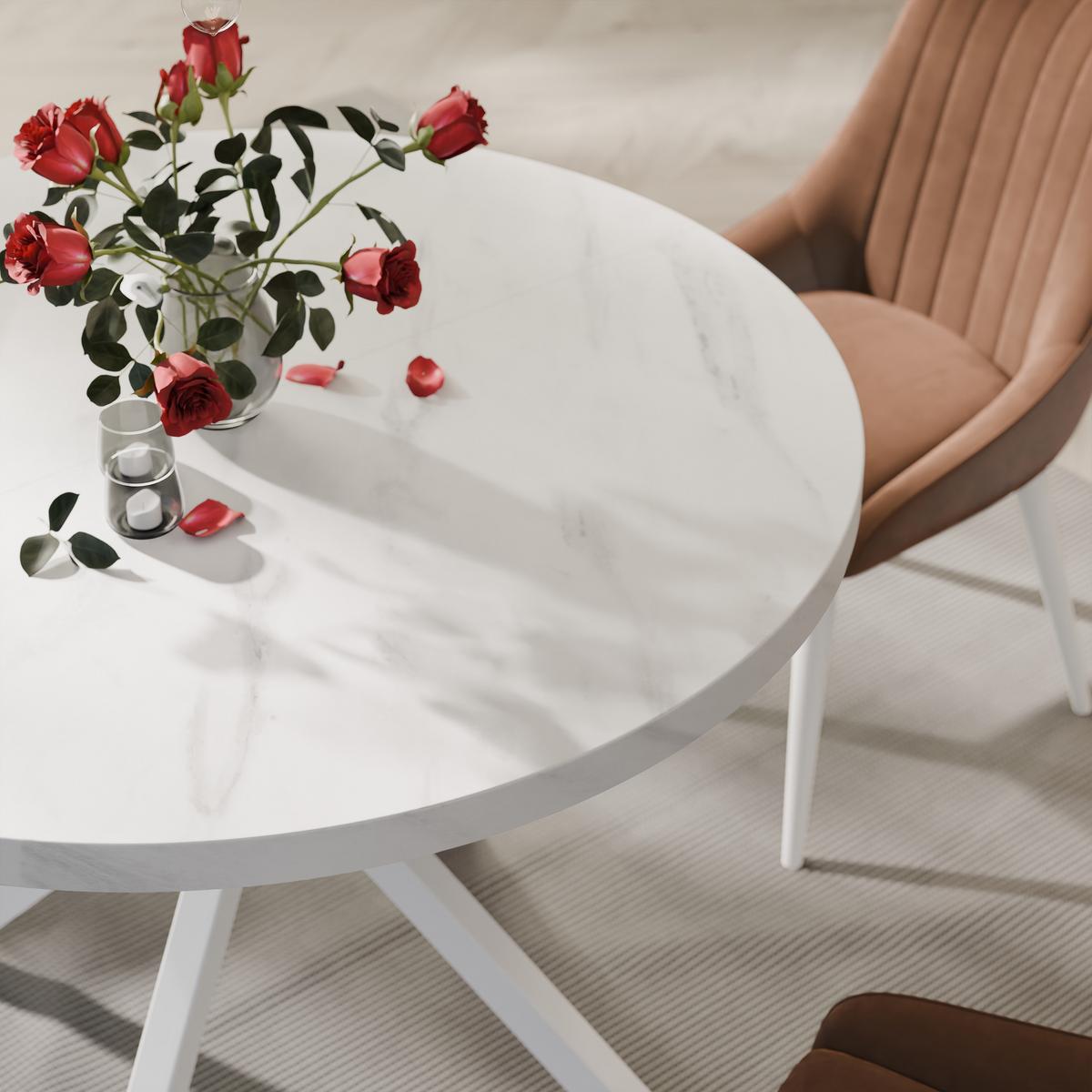 AUSZIEHTISCH MILTON 120-196/76 cm mit Metallgestell, Weiß / Bianco Marmor - Perlmutt/Weiß, Holzwerkstoff/Metall (120/120/76cm) - Idohome