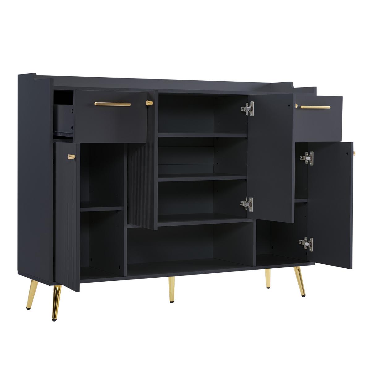 SIDEBOARD 2 Schubladen, 4 Türen, Metallfüße Modernes Design, Viel Stauraum, Schwarz - Schwarz, Holzwerkstoff (130/100/37cm) - Urban Meuble