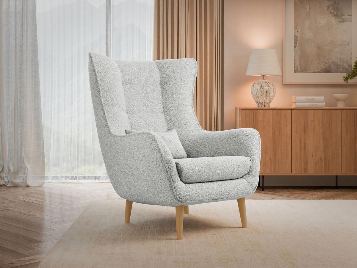 SESSEL Estjano Boucle - Beige/Hellgrau, Holz/Textil (80/106/95cm) - MIRJAN24