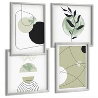 BILDER SET 4er Set - 50x50 cm & 40x60 cm Silberner Rahmen - Abstrakte Formen und Farben - Silberfarben, Kunststoff (50/50cm) - TULUP