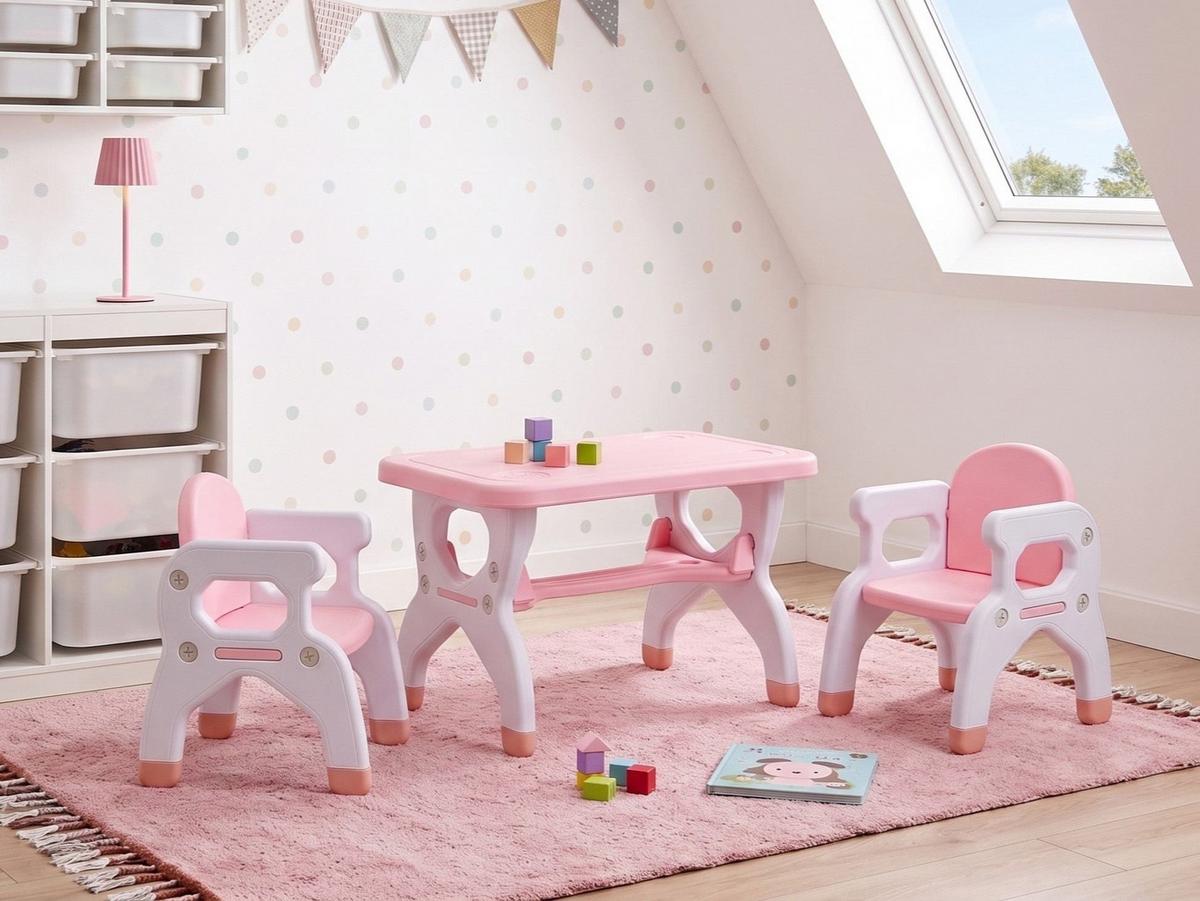 KINDERTISCH mit Stühlen Rosa Bollon - Pink/Weiß, Kunststoff (79/50/48cm) - Beliani