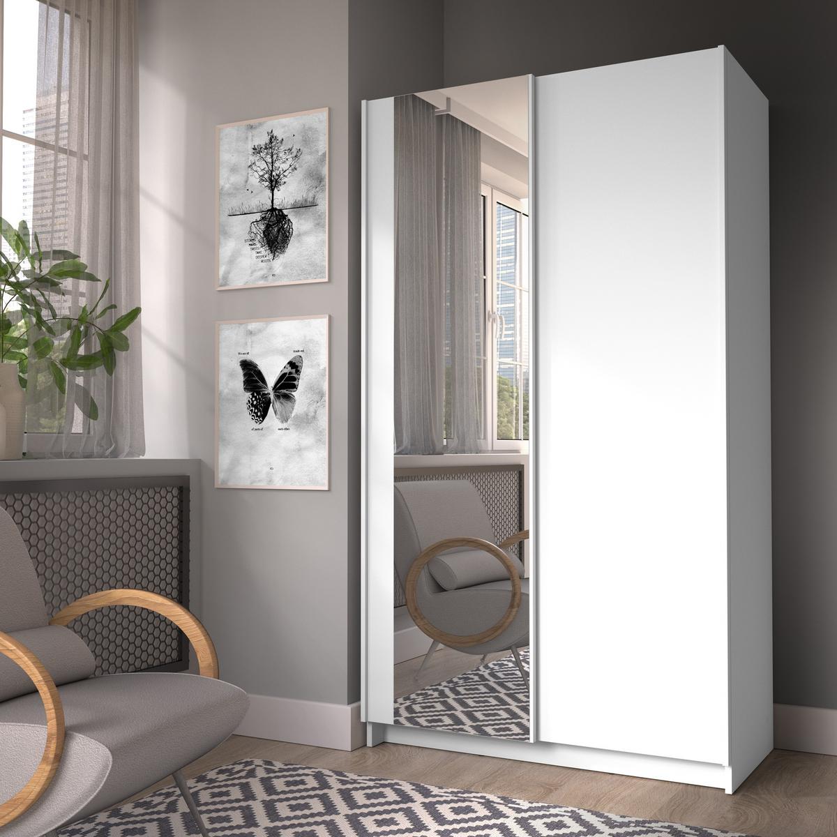 KLEIDERSCHRANK Weiß 100/182/54,6 - Weiß, Holzwerkstoff (100/182/55cm) - RAUMHIRSCH FURNITURE