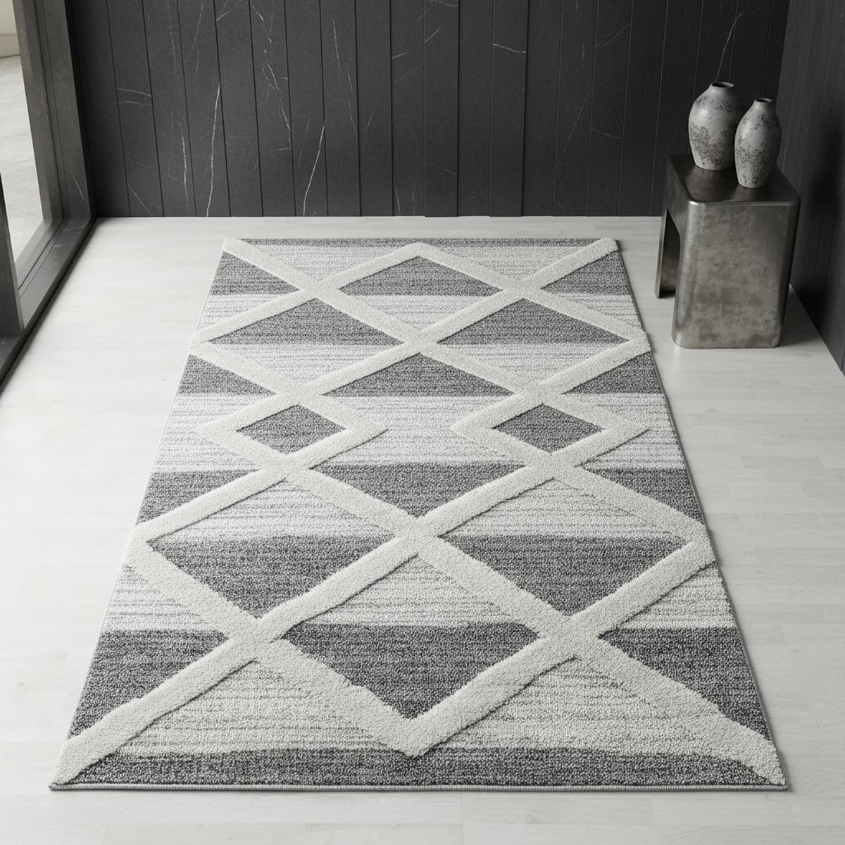 HOCHFLORTEPPICH EISACK, geometrisch, Florhöhe 20 mm, Grau, 140 x 200 cm - Grau, Textil (200/140cm) - KADIMA DESIGN