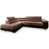 ECKSOFA SELVA L-S Beige Velours-Stoff mit Schlaffunktion - Beige/Silberfarben, Holz/Holzwerkstoff (275/202cm) - MASSENO