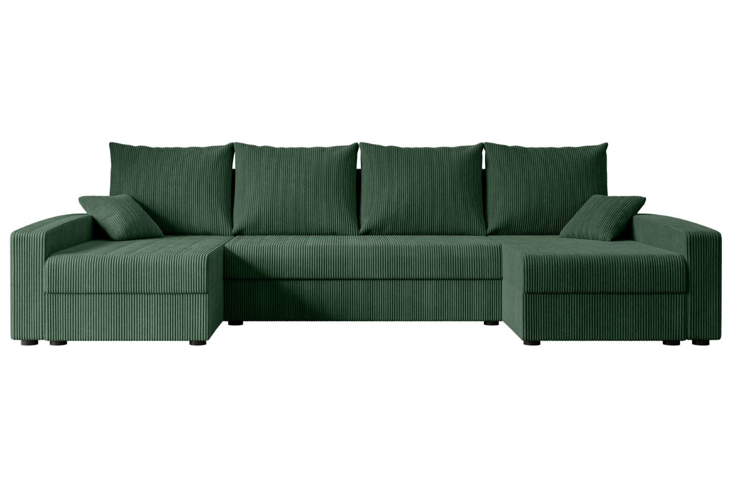 WOHNLANDSCHAFT mit Schlaffunktion und Bettkasten ALESIA-U 301x140x90 cm Grün Cord - Silberfarben/Grün, Holzwerkstoff/Kunststoff (301/90/140cm) - ALTDECOR