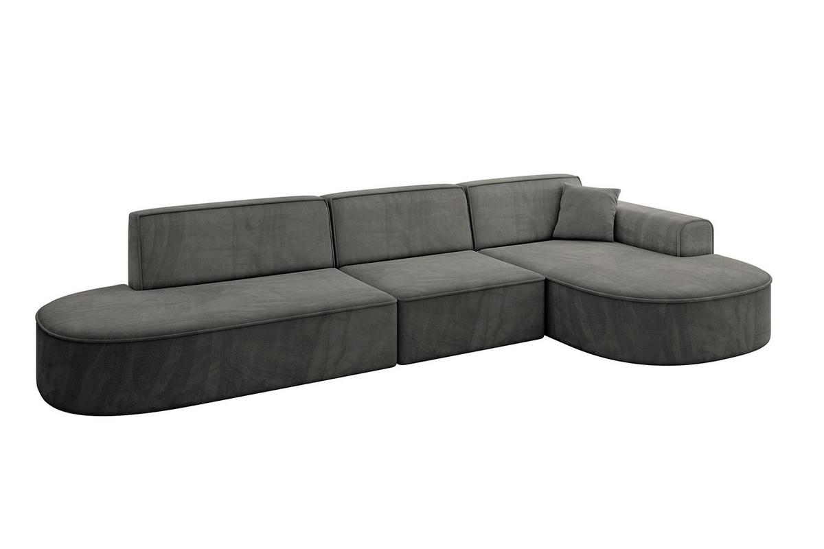 ECKSOFA Ottomane Rechts MARI-L2 - 328x171x79 cm Dunkelgrau Velours - Dunkelgrau/Schwarz, Holzwerkstoff/Kunststoff (171/328cm) - ALTDECOR