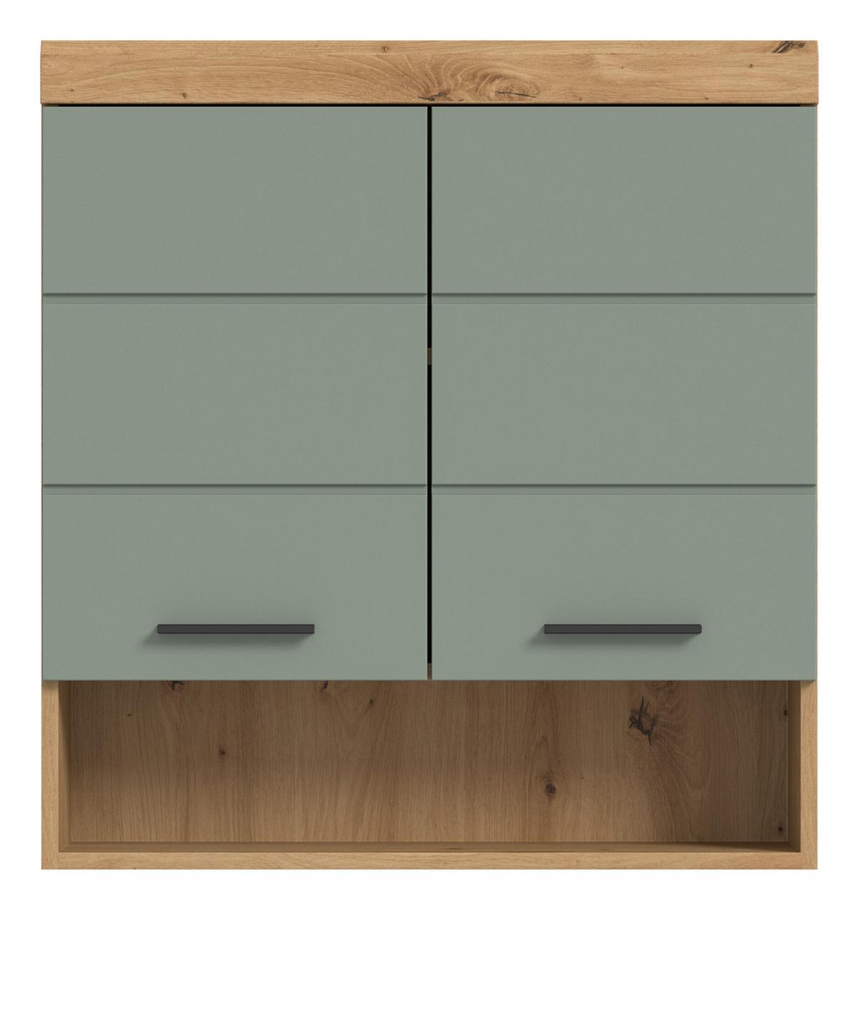 HÄNGESCHRANK Salbei grün, Eiche Artisan 74 x 79 cm, Badschrank hängend - Salbeigrün/Schwarz, Holzwerkstoff/Kunststoff (74/79/24cm) - Inn.Furn