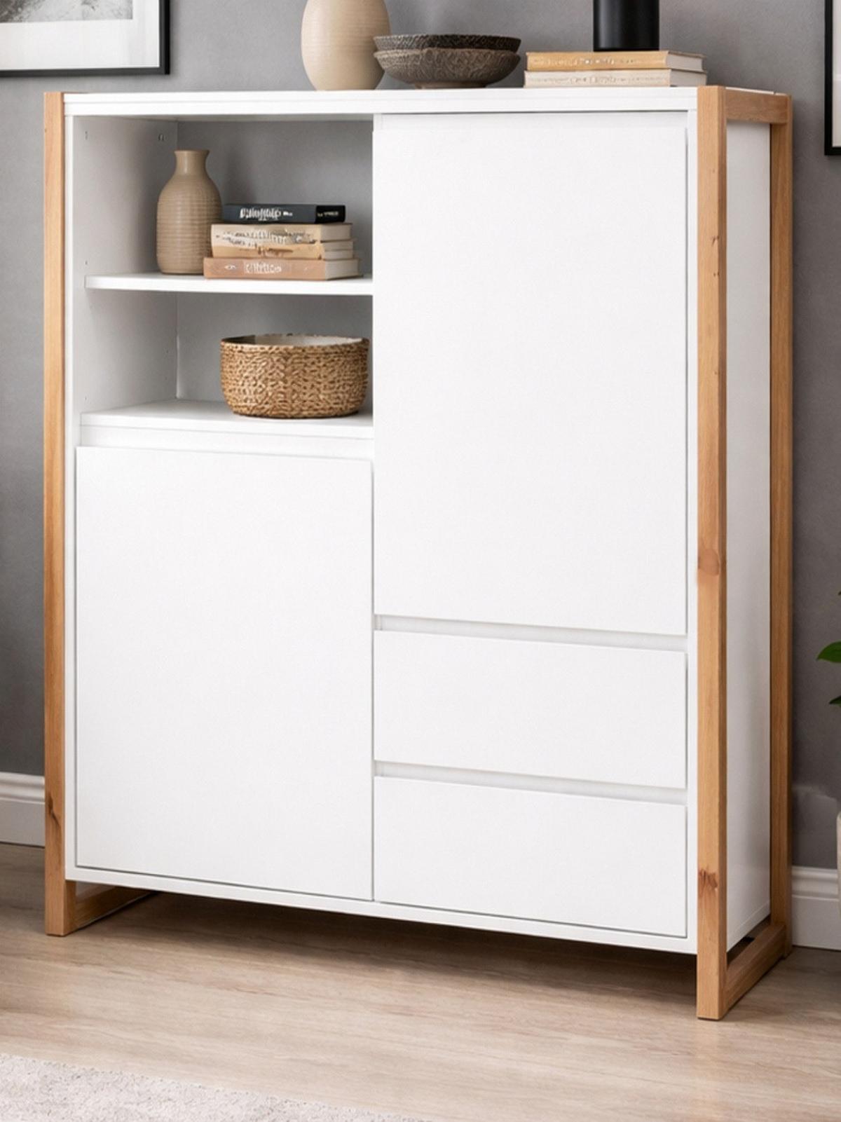 HIGHBOARD weiß, Eiche Artisan 120 cm, Kommode im skandinavischen Design - Weiß/Eiche Artisan, Holzwerkstoff (120/139/40cm) - Furn.Design