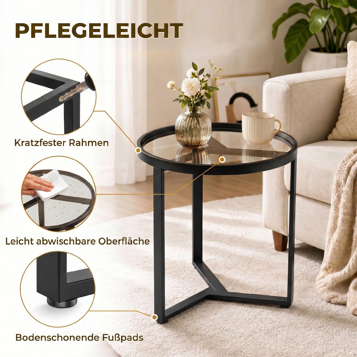 BEISTELLTISCH Gehärtetes Glas Schwarz - Schwarz, Glas/Metall (45/45/50cm) - HOMCOM