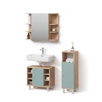 BADMÖBEL-SET Fucino Grün 3 Teile, mit Midischrank - Grün, Holzwerkstoff (60/54/32cm) - Livinity®