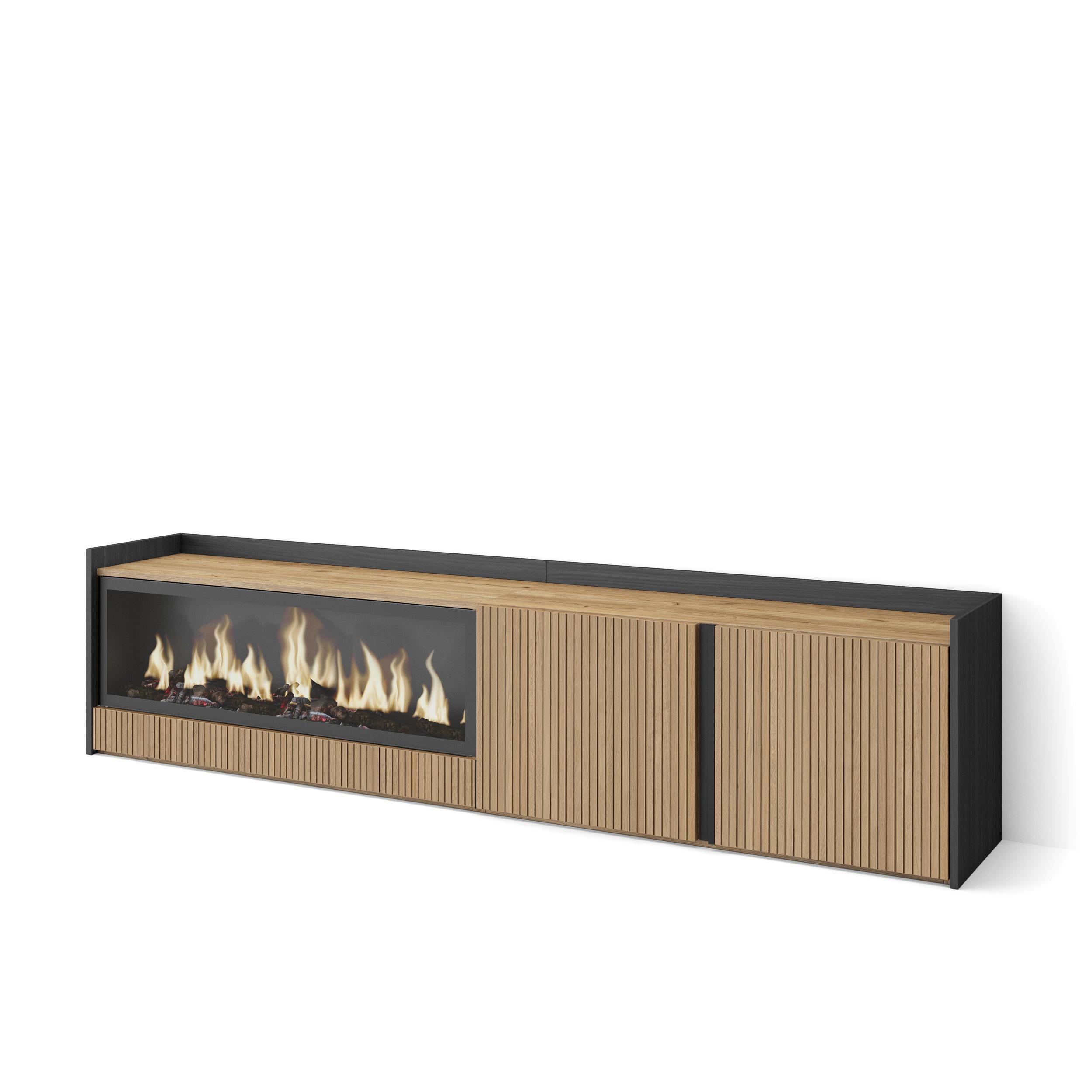 LOWBOARD, Eiche und Schwarz, 212/35/50cm, Elektrokamin XXL - Eichefarben, Holzwerkstoff (212/50/35cm) - Skraut Home
