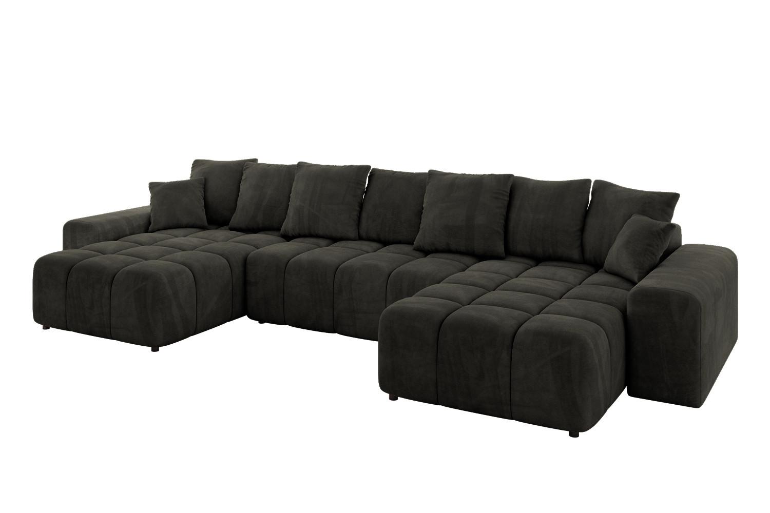 WOHNLANDSCHAFT ENIL-U 401x189x68 Schwarz Velours - Schwarz, Holzwerkstoff/Kunststoff (401/68/189cm) - ALTDECOR
