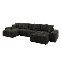 WOHNLANDSCHAFT ENIL-U 401x189x68 Schwarz Velours - Schwarz, Holzwerkstoff/Kunststoff (401/68/189cm) - ALTDECOR