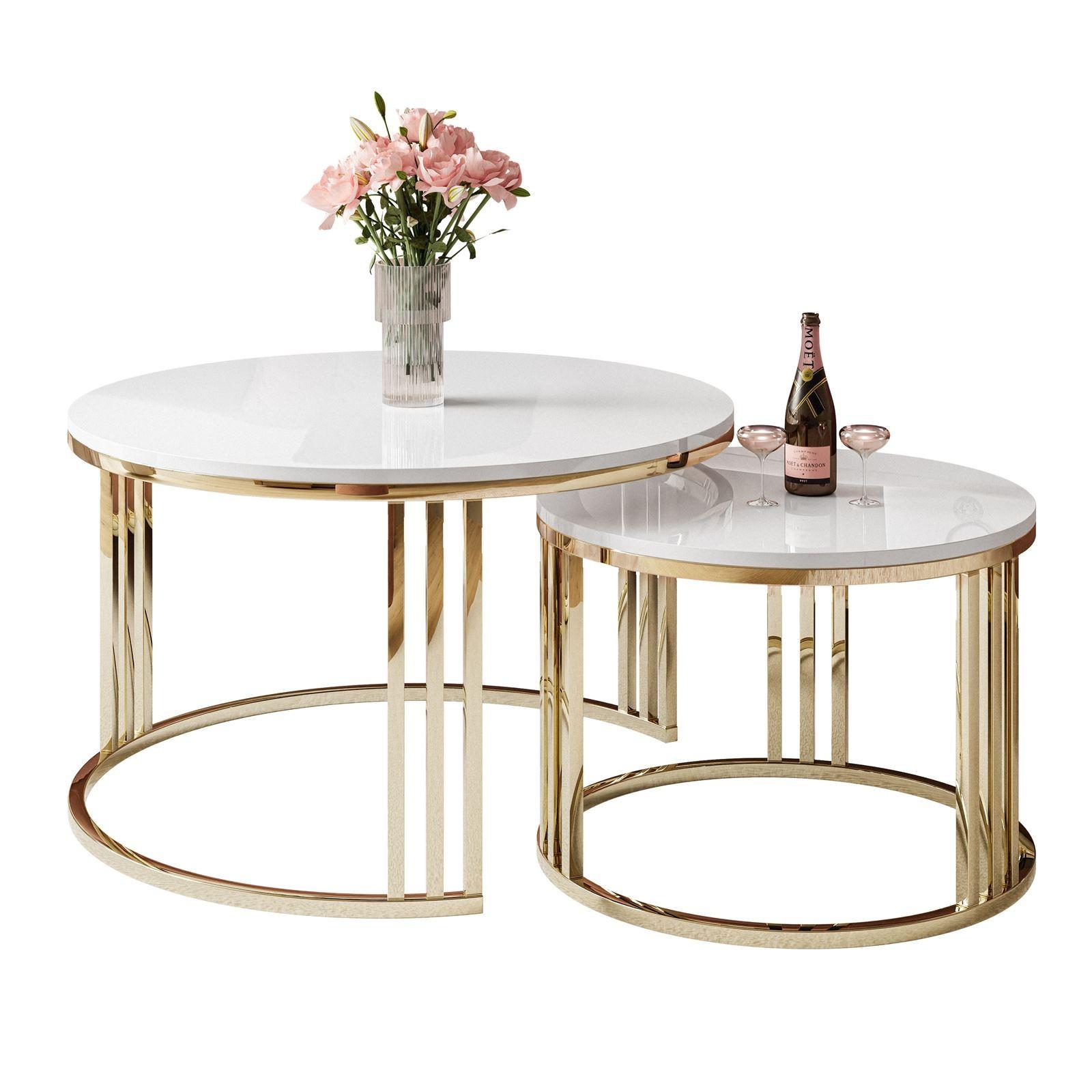 COUCHTISCH 2 in 1 LORI verchromt gold Hochglanz - Goldfarben/Weiß, Holzwerkstoff (70/70/49cm) - Lookway