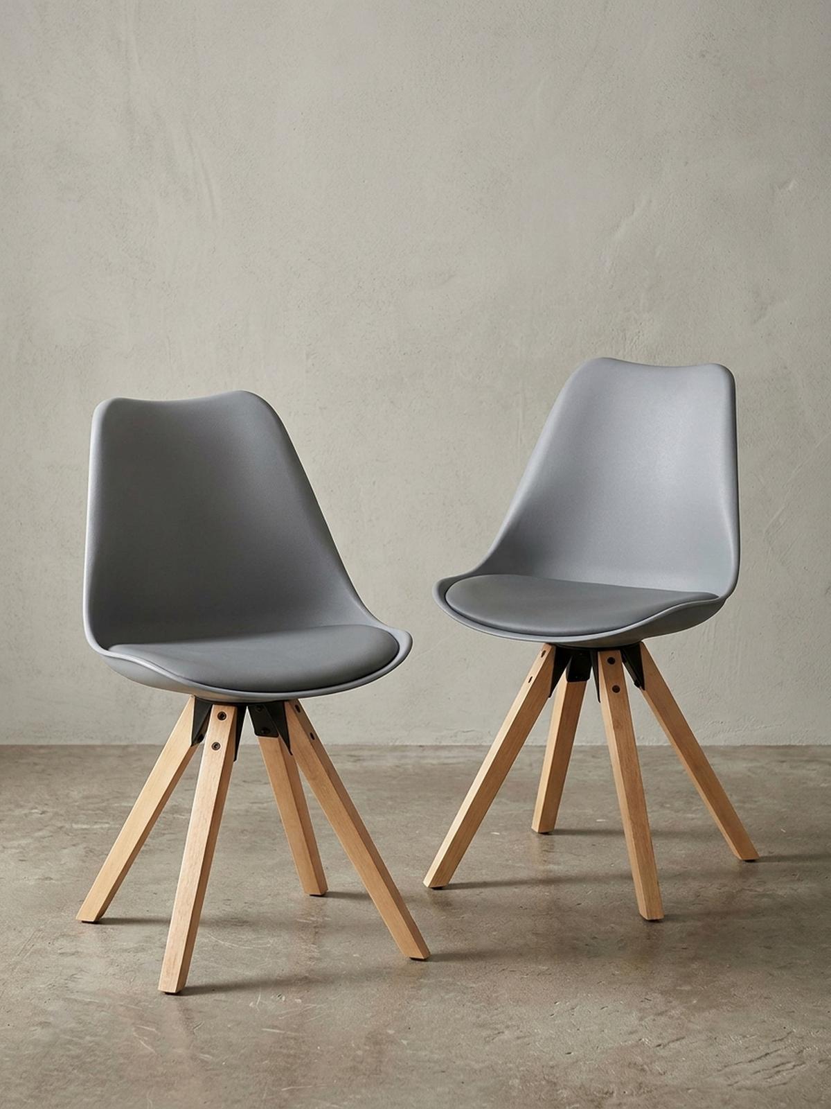 ESSZIMMERSTUHL 2er Set Kunstlederbezug mit Holzgestell Skandinavisch gepolstert, Grau 49x52x87 cm - Beige/Grau, Holz/Kunststoff (49/87/52cm) - KADIMA DESIGN