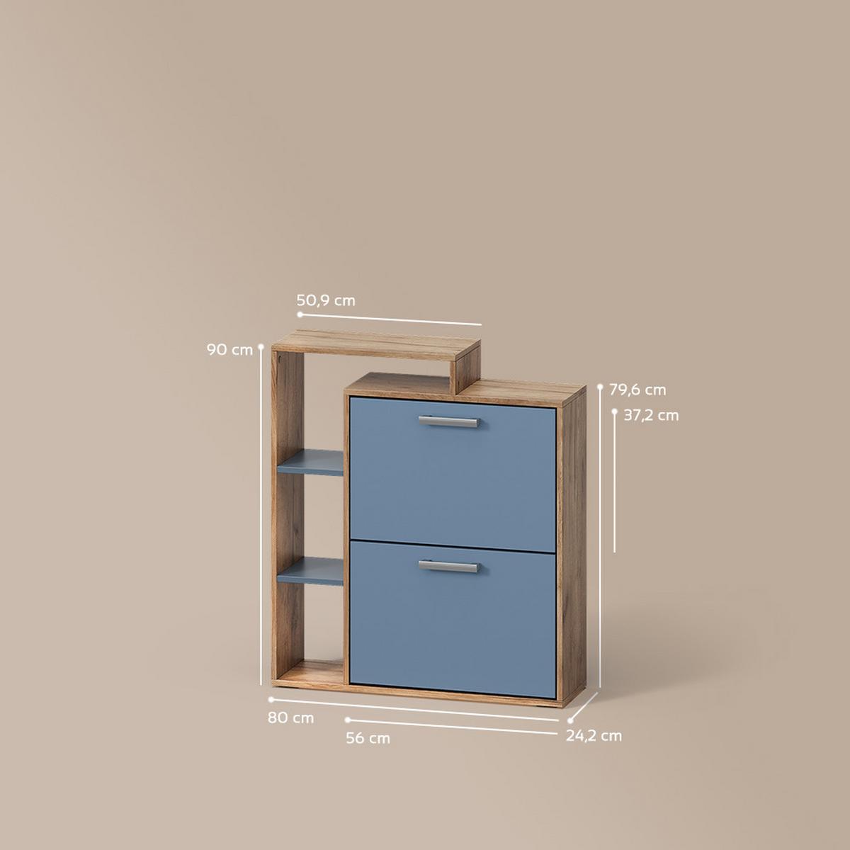 SCHUHKIPPER Ortello Goldkraft Eiche/Blau 80 x 90 cm - Honigeiche/Dunkelblau, Holzwerkstoff (80/90/24.2cm) - Livinity®