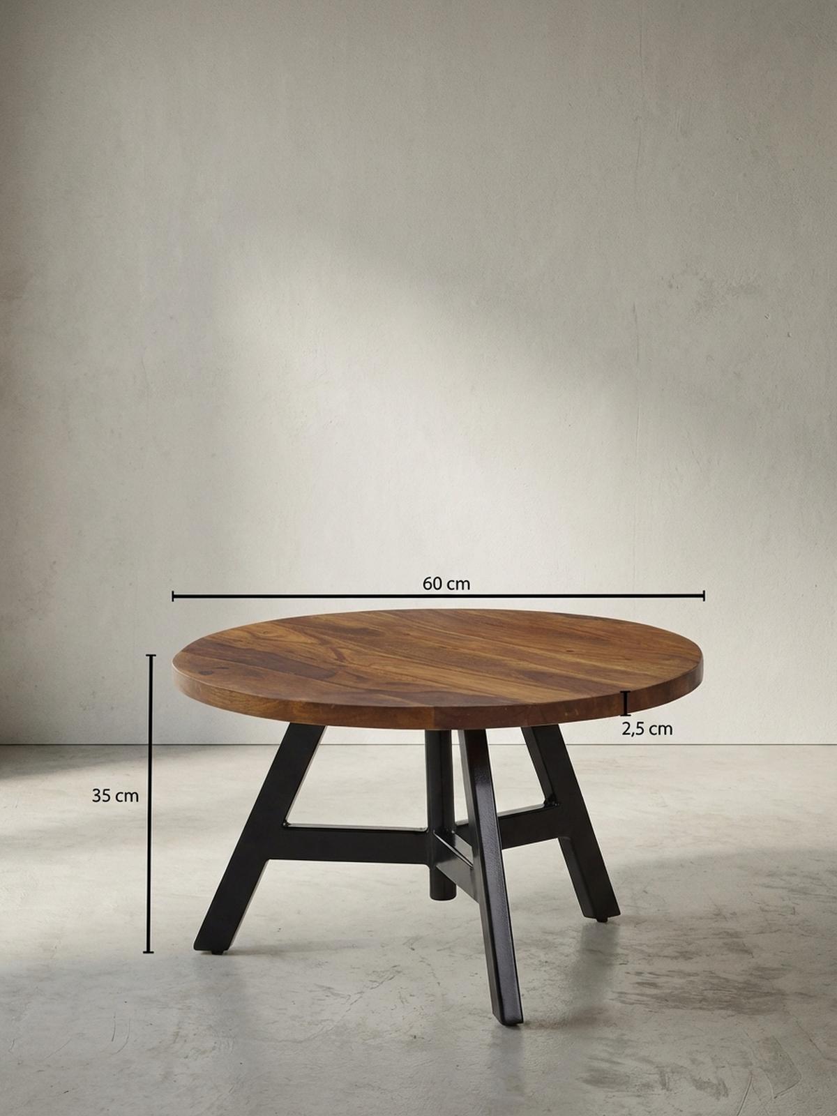 COUCHTISCH aus Sheesham Massivholz mit Metallgestell, Maße 60x60x35 cm - Schwarz/Braun, Holz/Metall (60/60/35cm) - KADIMA DESIGN