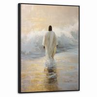 LEINWAND Bilder mit Rahmen - Gemälde - Welle - Jesus - Abstrakt - 60x80 - Goldfarben, Textil (60/80cm) - MuchoWow
