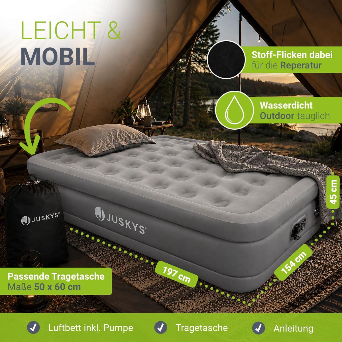 LUFTBETT Sapri L grau / anthrazit inkl. Tragetasche - Grau, Kunststoff (154/197cm) - Juskys